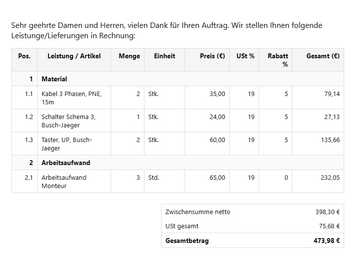 e rechnung muster werkport pdf
