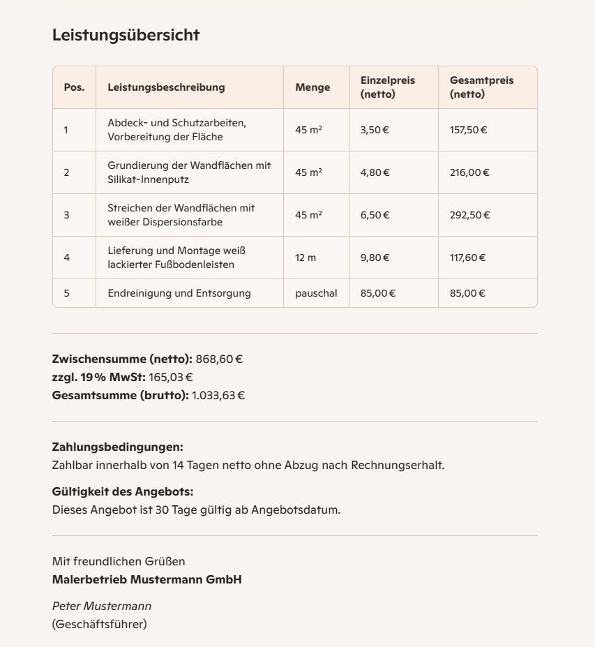 angebot erstellen mit copilot handwerk