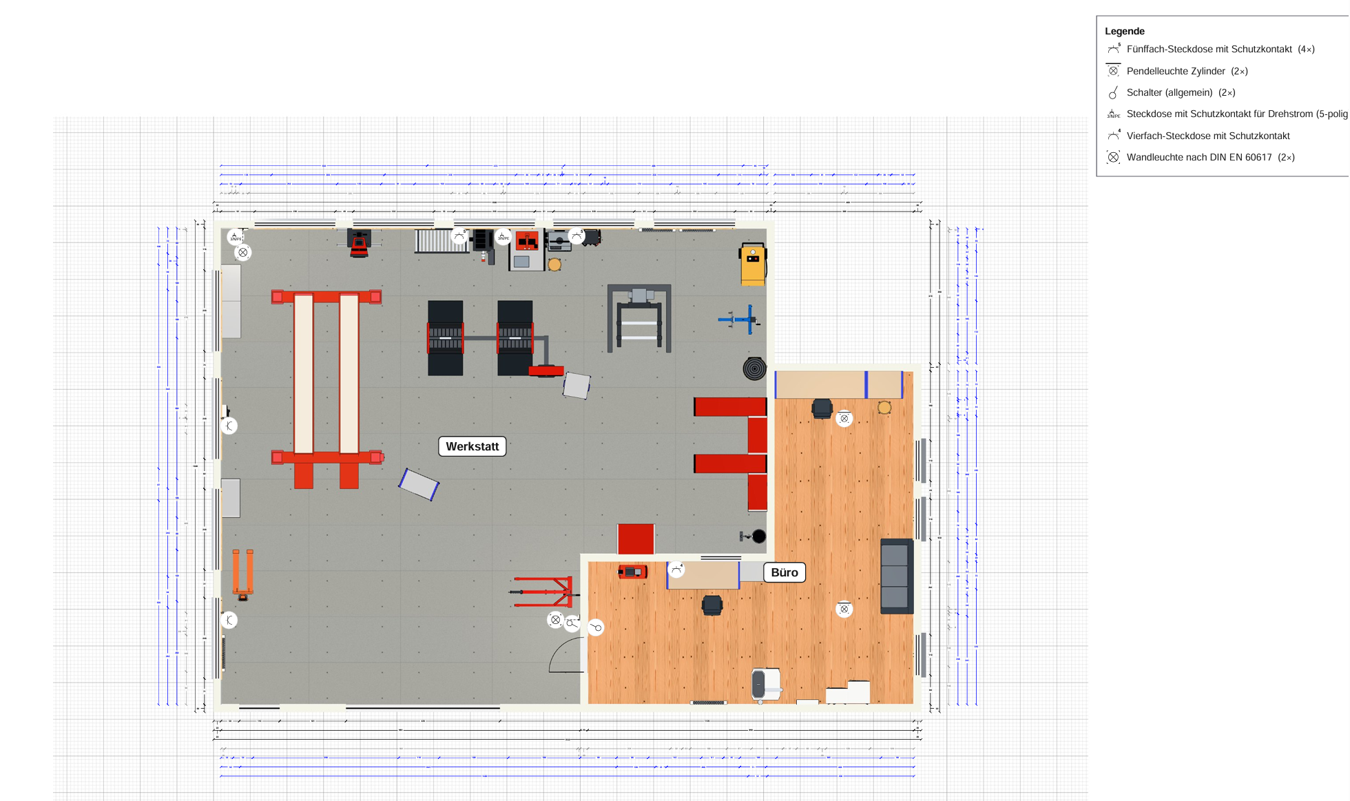 2D-Elektroplan mit Symbolen und Legende aus dem WERKPORT Raumplaner