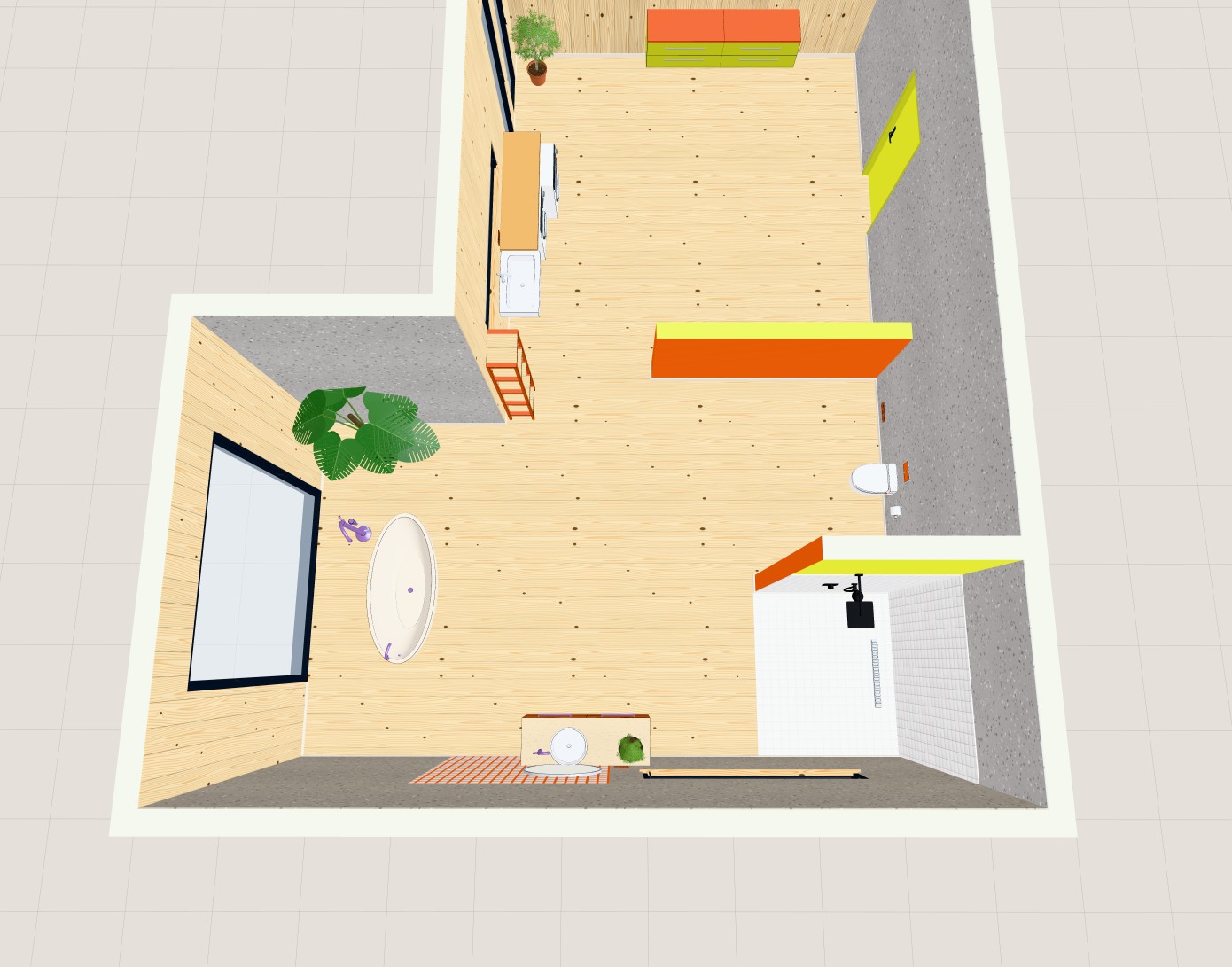 Badezimmer mit Wanne, Waschtisch und WC im 3D-Raumplaner