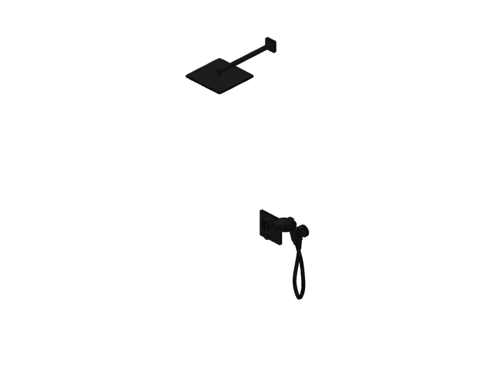 Regendusche-Set Unterputz (Kopfbrause, Thermostat, Handbrause), Schwarz als 3D-Modell