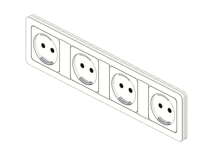 Vierfach-Steckdose mit Schutzkontakt als 3D-Modell