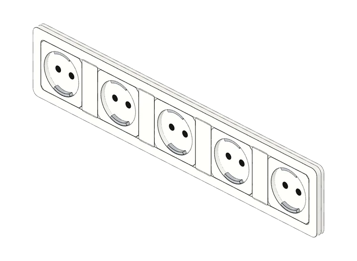 Fünffach-Steckdose mit Schutzkontakt als 3D-Modell