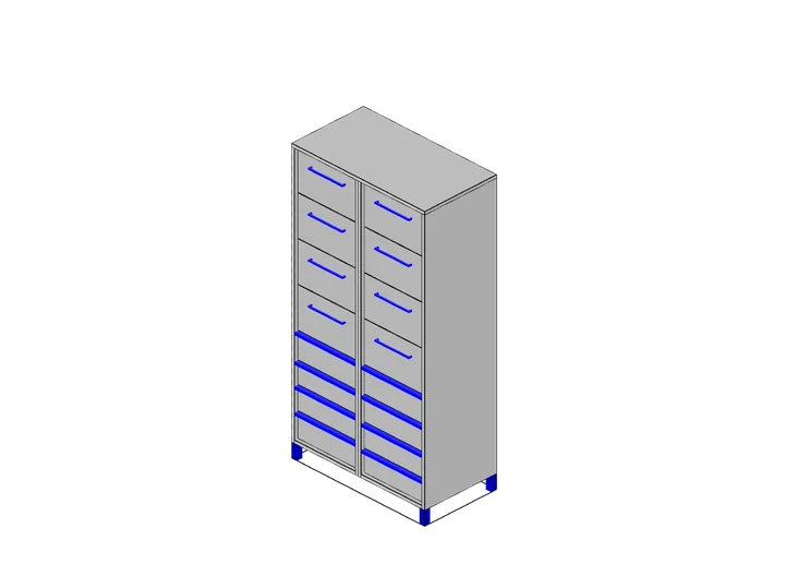 Werkzeugschrank mit 16 Schubladen (2 Spalten) als 3D-Modell