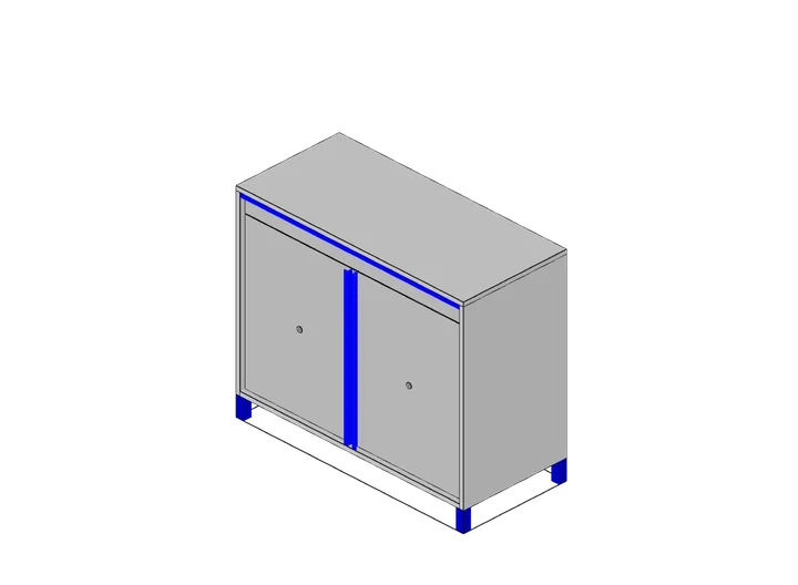 Halbhoher Werkzeugschrank mit Schublade und Flügeltür als 3D-Modell