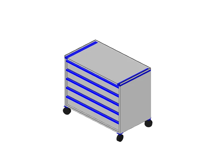 Werkzeugwagen mit 5 Schubladen (breit, tief) als 3D-Modell