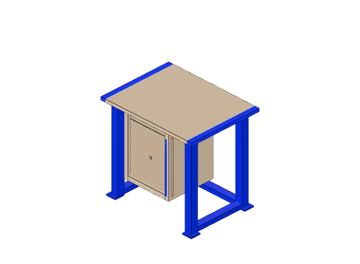 Werktisch mit Schublade und Drehtür als 3D-Modell
