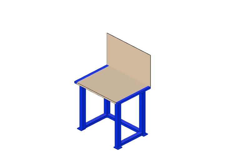 Werktisch mit Rückwand als 3D-Modell