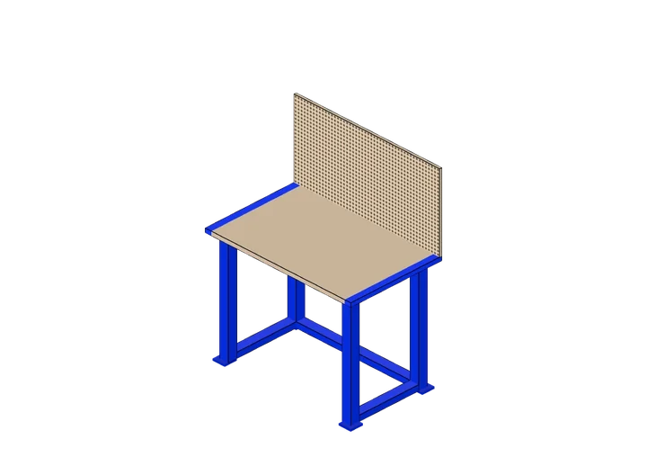 Werktisch mit Lochwand-Rückwand 120 cm als 3D-Modell
