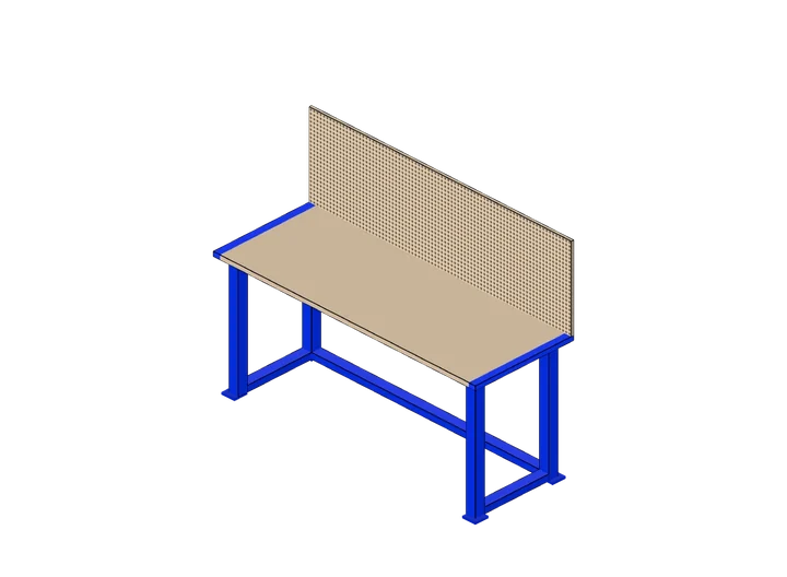 Werktisch mit Lochwand-Rückwand 200 cm als 3D-Modell