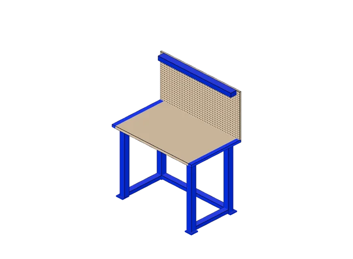 Werktisch mit Lochwand-Rückwand und Oberlicht 120 cm als 3D-Modell