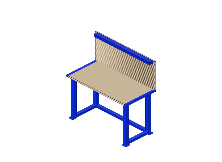 Werktisch mit Lochwand-Rückwand und Oberlicht 150 cm als 3D-Modell