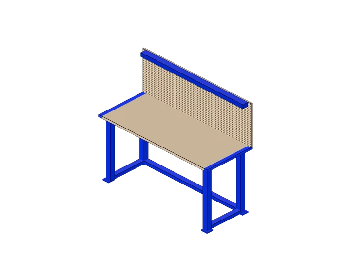 Werktisch mit Lochwand-Rückwand und Oberlicht 180 cm als 3D-Modell