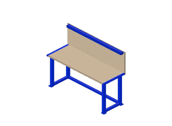 Werktisch mit Lochwand-Rückwand und Oberlicht 200 cm als 3D-Modell
