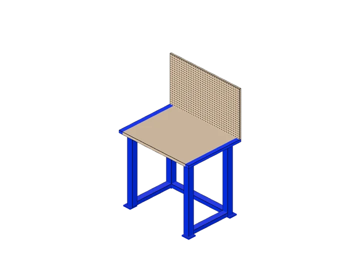 Werktisch mit Lochwand-Rückwand als 3D-Modell