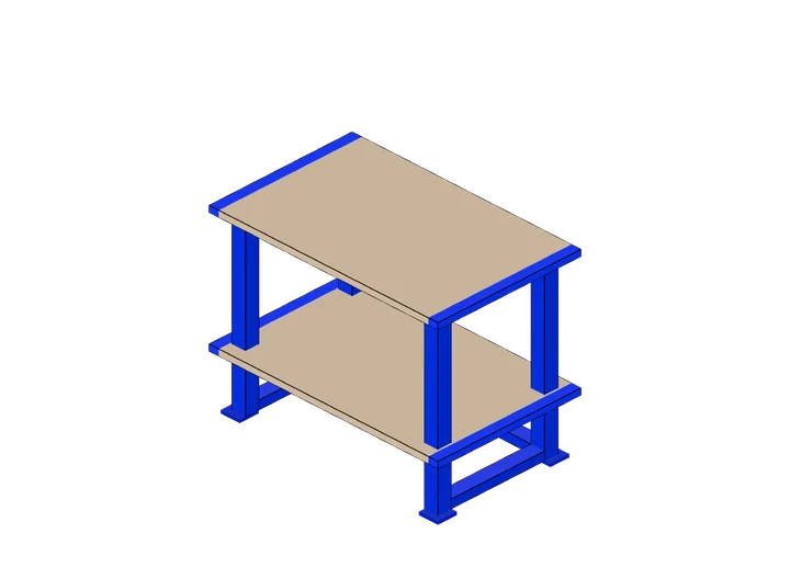 Werktisch mit einem Regalboden als 3D-Modell