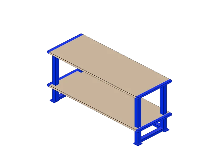 Werktisch mit einem Regalboden als 3D-Modell