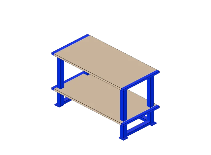 Werktisch mit einem Regalboden als 3D-Modell