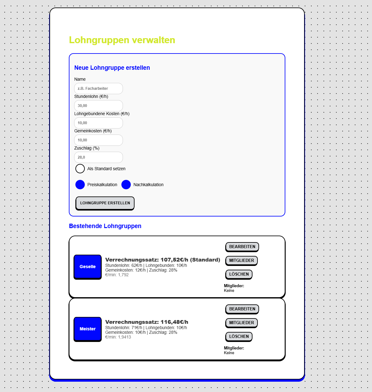 Lohngruppen erstellen
